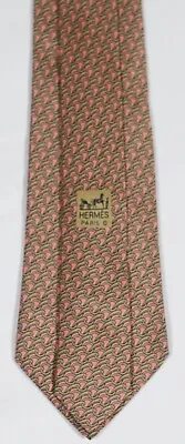 Hermes 7571 Sa Interlocking Chains In Pinkgoldblack 57 X 3 5/8 Silk Tie Euc • $54.99