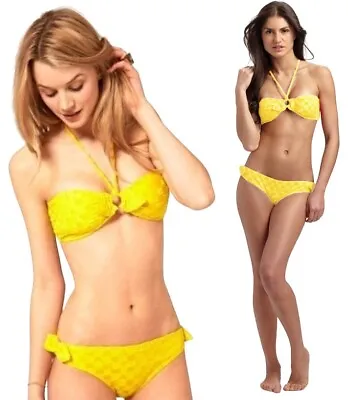 Marc Jacobs Dreamy Logo Bandeau Top & Ring Bottom Yellow Swimsuit Bikini Set L • $76