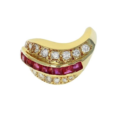 $1200 • Buy Jose Hess Diamond & Ruby Wave Ring, 18 Karat Yellow Gold, Size 4