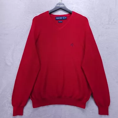 Ralph Lauren Sweater Mens Large Red Polo Golf V Neck Italian Yarn Cotton FLAW • $17.05