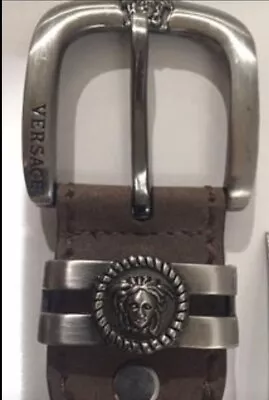 Vintage Pre 1997 Medussa Head Buckle Versace Brown Leather Belt 44  • $90