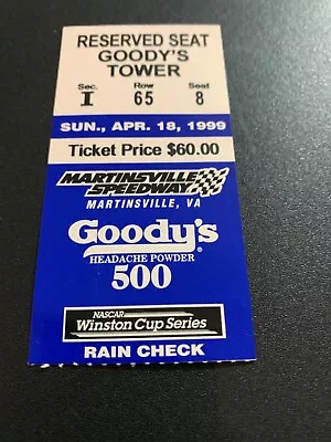 Nascar Ticket Martinsville April 18 1999 • $5