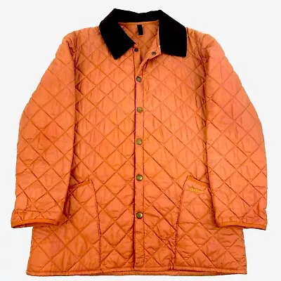 Barbour Liddesdale Quilted Jacket Coat Burnt Orange Mens Large Corduroy #8346 • $56.99