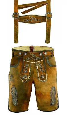 German Bavarian Lederhosen Suede Leather Trachten Men Wears Oktoberfest Short • $82.99