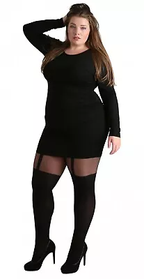 Plain Stripe Mock Suspender Tights (one Size & Plus Sizes Xl & Xxl) • $12.99