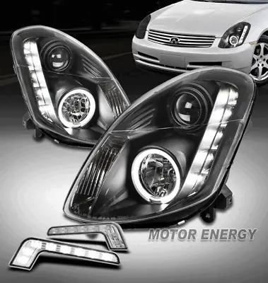 Fit 03-04 G35 Sedan 4Dr LED Halo Projector Black Headlight+DRL Signal Left+Right • $391.95