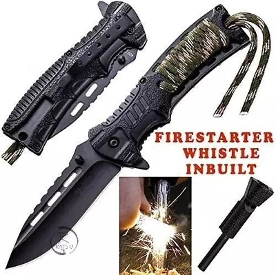 Survival Hunting Camping Folding Pocket Knife Paracord Fire Starter Whistle AU • $26.39