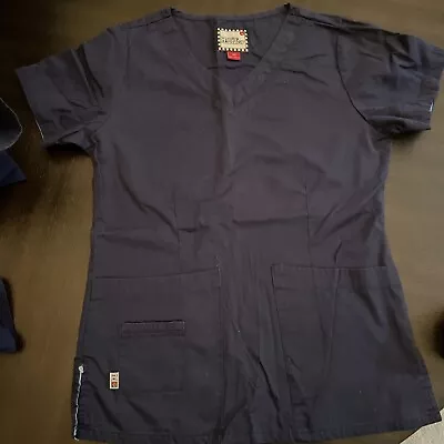 Mary Engelbreit Women’s Scrub Top Extra Small XS Navy Blue Pockets Short Sleeve • $5.99