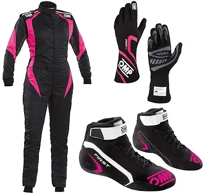 OMP Women's Driver Set Suit Gloves Shoes Bundle Go Karting And Rally Racing Pink • $122