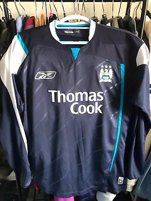Manchester City Long Sleeved 2005/06 Away Shirt Retro Hard To Find Size Large  • £10.50