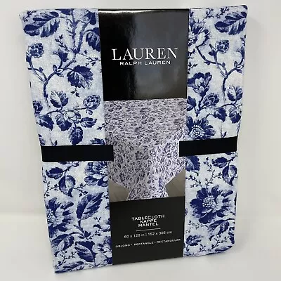 Ralph Lauren Blue Floral Tablecloth Cotton 60x120 Rectangle Nappe Mantel • $64.99