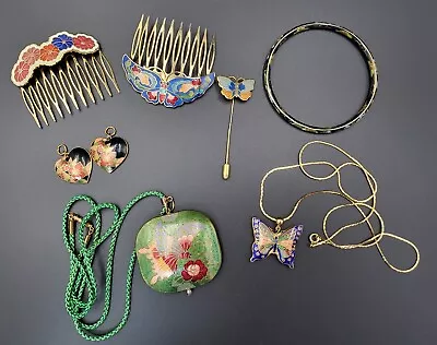 Vintage Jewelry Lot Mixed Cloisonne Hat Pin Bangle Hair Combs Necklaces • $42