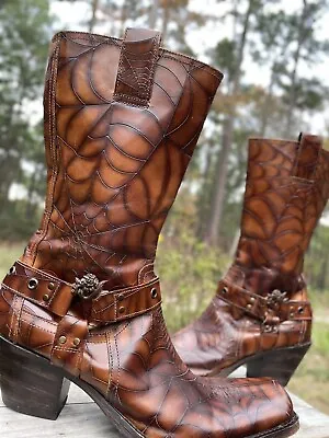 MARK NASON LEATHER SIREN SPIDER WEB NWOB HARNESS BOOT MOTO Rose Italy US 10 • $450