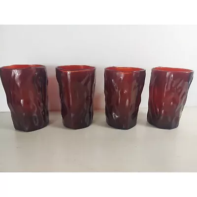 4 Morgantown Crinkle Ruby 3 1/2  Juice Glasses • $19.99