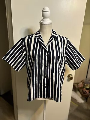 Marimekko Uniqlo XL Navy Blue / White Striped 100% Cotton  Shirt-Top • $15