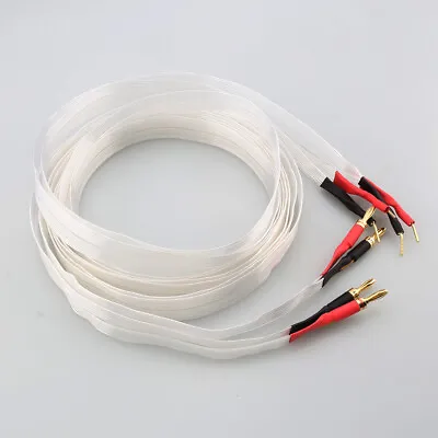 Pair 14Core Silver Plated OCC Ribbon Flat HiFi Speaker Cable Banana 2mm Pin Plug • $49.62