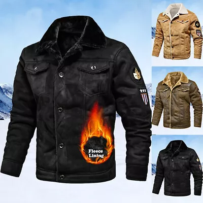 Men Solid Long Sleeve Fur Collar Single Breasted Winter Thermal Coats Jackets • $62.59