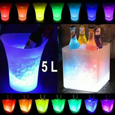 LED Colour Changing Ice Bucket 5L Acrylic Beer Cooler Champagne Wine Bar UK • £13.29