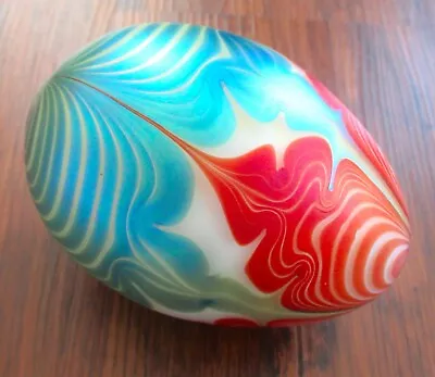 Vintage Vandermark Iridescent Art Glass Egg Paperweight Pulled Feather Design • $89.95