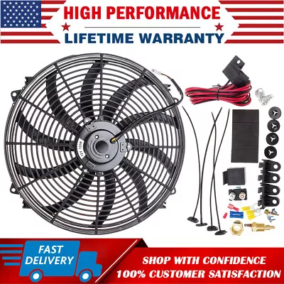 $62.99 • Buy 16  Inch Electric Radiator Fan High 3000+ CFM Thermostat Wiring Switch Relay Kit