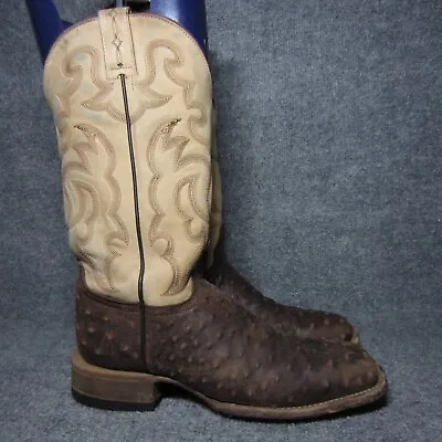 Cavenders Ostrich Boots Mens 9 D Brown Beige Leather Square Toe Western Cowboy • $149.99