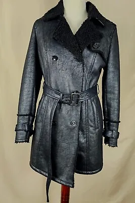 Marc New York By Andrew Marc Black Faux Suede Belted Coat Size Large  • $28