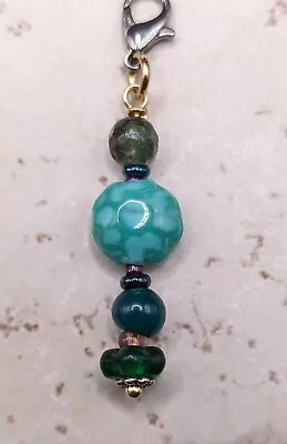 1x Mixed Blue/Green Artisan Glass Beaded - Zipper Charm • $2