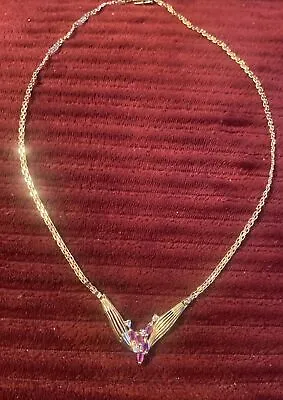 14K Yellow Gold Natural Ruby & Diamond Necklace 15.5  High Quality • $547.89