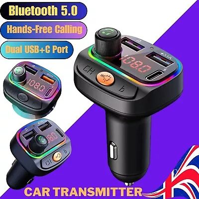 Bluetooth 5.0 Car Wireless FM Transmitter MP3 Player Radio 2 USB Charger Adapter • £3.49