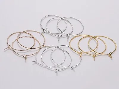 100 Silver Golden Tone Wine Glass Charm Rings ~ Round Earring Hoops 20mm-35mm • £3.23