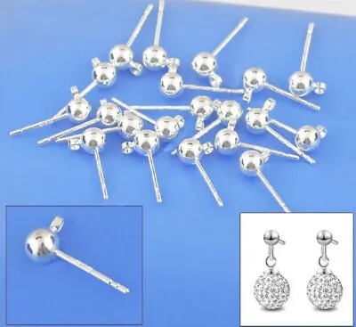 Silver Plated Earring Ear Stud 3mm Ball Beads Pins Peg Post Hook Loop Stud K82 • £2.19