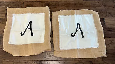 Set Of 2 Burlap Pillow Covers Cases 22x22”Rustic  Monogrammed ‘A’ Farmhouse • $16.99