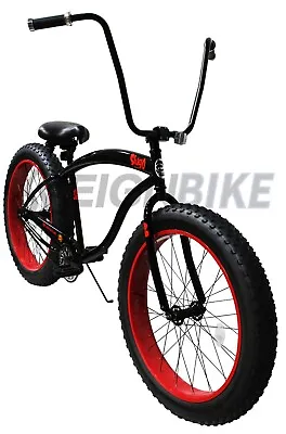 26  Slugo 4  Fat Tires Stretch Beach Cruiser Bicycle Rise Handlebar Red Rim Bike • $569.99
