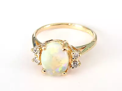14K Yellow Gold Oval Opal Diamond Estate Vintage Ring 2.8 Grams Size 6 • $299.99