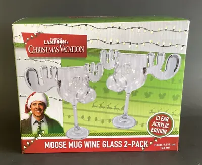 NEW National Lampoon's Christmas Vacation Moose Mug Acrylic Wine Glasses Set 2 • $22.49