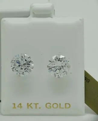 WHITE SAPPHIRE 6.38 Cts STUD EARRINGS 14k WHITE GOLD - New With Tag -MADE IN USA • $79.89