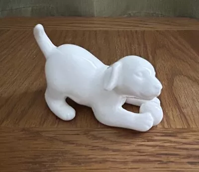 Moments By Coalport - Puppy Dog With Ball - White Glazed Porcelain Dog Figurine • £8