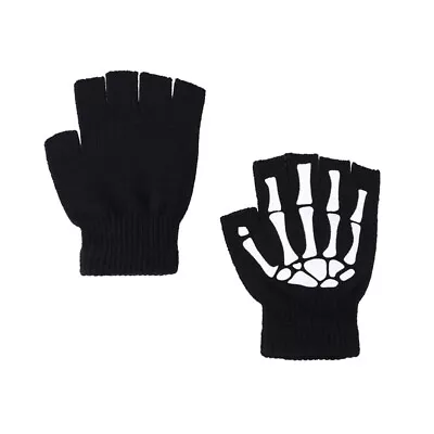  Luminous Skull Gloves Halloween Scary For Men Fingerless Skeleton Mechanical • £6.39
