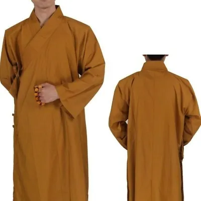 Men Shaolin Buddhist Monk Dress Meditation Long Robe Gown Solid Kung Fu Costume • $41.14