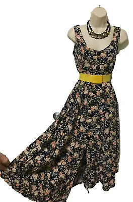 Vintage Junior Button Up Fit And Flare Dress Flower Pattern Sleeveless • $19.99