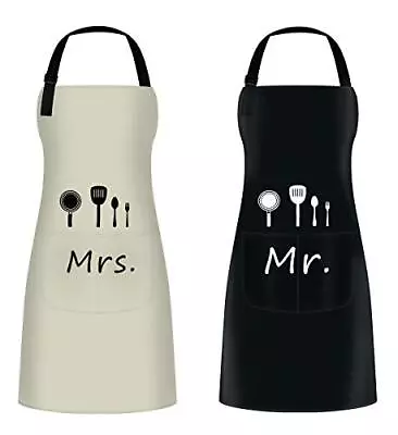 Mr. & Mrs. Couple Aprons Set（2PCS） Adjustable Kitchen Cooking Bib • £14.99