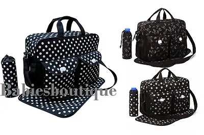 £16.99 • Buy Black Multi Function 3PCs Baby Nappy Diaper Changing Bags Set Mat 3 Designs NEW