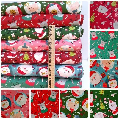 £3.99 • Buy CHRISTMAS FABRIC 100% COTTON SANTA SNOWMAN RUDOLPH By The HALF METRE 160CM WIDE