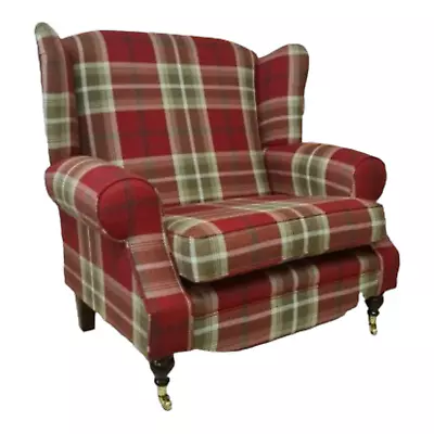 Snuggle Wing Back Cottage Fireside Chair EXTRA WIDE  Balmoral Red Tartan Fabric • £749