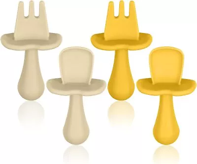 Baby Fork And Spoon Set 4Pcs Infant Silicone Self Feeding Utensil Easy UK • £3.99