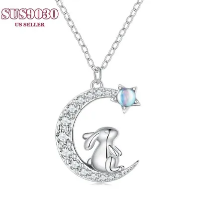 Moon Rabbit Necklace 925 Sterling Silver Fashion Jewelry • $15.33