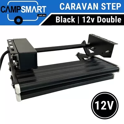 12V Electric Double Black Caravan Step Aluminium Motorised Folding Drop Down 550 • $429