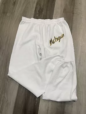 VINTAGE Michigan Wolverines USA Made White Sweat Pants Joggers Men’s Size M • $17.99