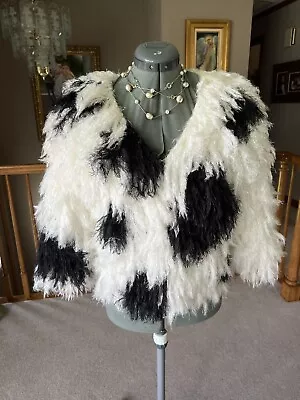 Michael Simon S Cow Print Faux Fur Sweater Cardigan The Nanny Mothers Day • $325