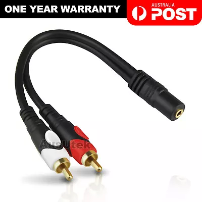 3.5mm Female To 2 RCA Male Aux Auxiliary Gold Plated Stereo Audio Adapter Cable • $7.45